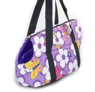 Small Dog Cat Pet Travel Carrier Tote Bag Purse 14" Purple Floras : Soft Sided Pet Carriers : Pet Supplies