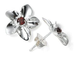 Sterling Silver And Garnet Flower Earrings by Zina: Jewelry