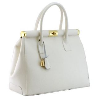 H & S HS 1205 WT Minerva Made in Italy Leather White Structured Top Handle Bag: Shoes