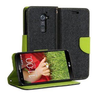 GMYLE(R) Black and Green Two colors PU Leather Slim Magnetic Flip Wallet Case Cover For LG G2 D800 801 802 803 (with Card slot and money pocket): Cell Phones & Accessories
