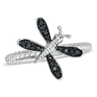 CT. T.W. Enhanced Black Diamond Stackable Dragonfly Ring in