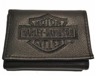Harley Davidson Men's Embroidered Trifold Wallet. Black Stitching FT805H 2B: Clothing