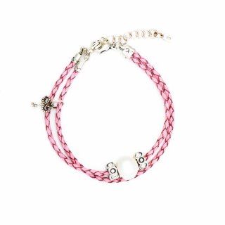 Pearl Blush Braided Leather Bead Charm Bracelet   Fits All European Charms Including Pandora Jewelry