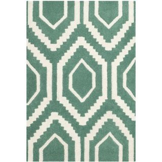 Safavieh Handmade Moroccan Chatham Geometric pattern Teal/ Ivory Wool Rug (2 X 3)
