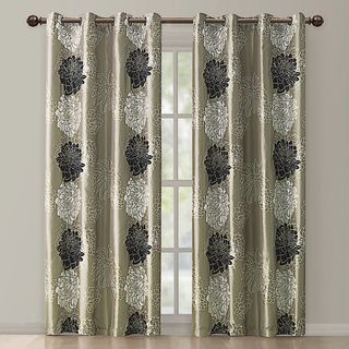 Atwood Gold/ Black Modern Floral Grommet Curtain Panel
