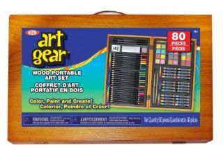 POOF Slinky 80002BL Ideal Art Gear Set with Sketching and Painting Tools in a Portable Wooden Organizer Case, 80 Piece: Toys & Games