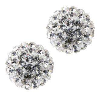 12mm Round Golden Yellow Color Pave Crystal Disco Ball Stud Earrings: Jewelry