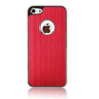 Luxury Brushed Aluminum Chrome Skin Hard Case Cover Compatible with iPhone5, Come with Stylus & Screen Protector& Microfiber Cloth as a Free Gifts for You (Red): Cell Phones & Accessories