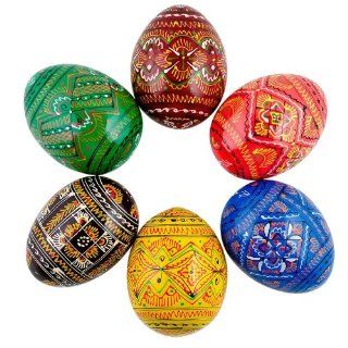 6 Ukrainian Geometric Wooden Easter Eggs   Collectible Figurines