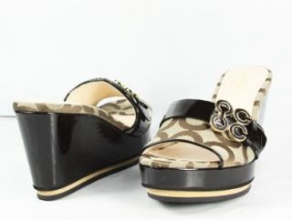 Coach Geri Patent Leather Khaki Wedge Shoes Size 8.5: Shoes