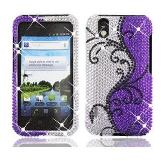 LG Marquee LS855 LS 855 Cell Phone Full Crystals Diamonds Bling Protective Case Cover Silver and Purple with Black Flower Vines Design: Cell Phones & Accessories