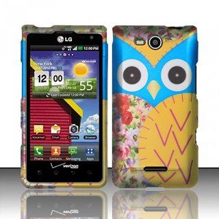 Blue Yellow Owl Hard Cover Case for LG Lucid 4G VS840: Cell Phones & Accessories