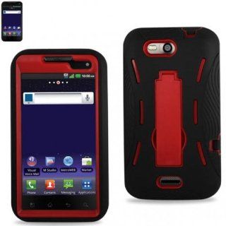 Reiko SLCPC06 LGMS840BKRD Premium Durable Hybrid Combo Case with Kickstand for LG Connect 4G (MS840)   1 Pack   Retail Packaging   Black/Red: Cell Phones & Accessories