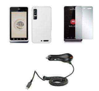 Motorola Droid 3 XT862 (Verizon) Premium Combo Pack   White Rubberized Shield Hard Case Cover + Atom LED Keychain Light + Screen Protector + Car Charger Cell Phones & Accessories