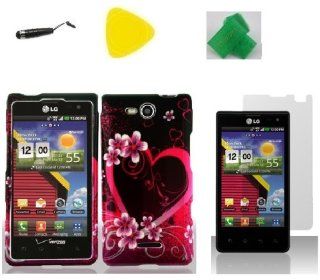 Purple Heart Love Faceplate Hard Phone Case Cover Cell Phone Accessory + Yellow Pry Tool + Screen Protector + Stylus Pen + EXTREME Band for Lg Optimus Exceed Lg vs840pp VS840PP: Cell Phones & Accessories