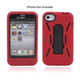 Ebest Red and Black Silicone Heavy Duty Hybrid W/ Foldable Stand for iPhone 4/4S/4G Cell Phones & Accessories