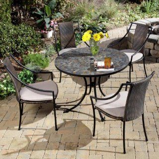5 Pc. Stone Harbor Slate Tile Top Dining Set with Laguna Arm Chairs: Patio, Lawn & Garden
