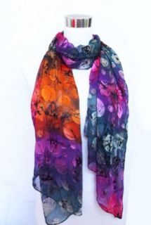 Chiffon/Satin Blend Multicolored Polka Dot Print   100% Silk Long Scarf 21" x 68" at  Womens Clothing store