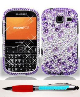 Accessory Factory(TM) Bundle (the item, 2in1 Stylus Point Pen) Samsung R380 Freeform III Comment Full Diamond Purple Silver Case Cover Protector Stylish Bling Design Snap On Hard Faceplate Shell: Cell Phones & Accessories