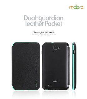 MobC Samsung Galaxy Note [Leather Pocket Dual Guardian] Dual Layer Premium Genuine Leather Folio Flip Case i9220 N7000 i717 [Black / Mint]: Cell Phones & Accessories