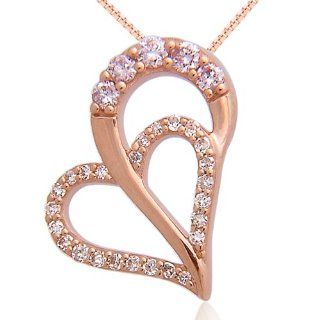 10k Rose Gold Heart Fancy Light Pink and White Diamond Pendant Necklace(Fancy Light Pink, VS2 SI1, 0.26carat): Jewelry