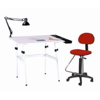 Martin Universal Design Berkeley 4 Piece Melamine Drafting Table Set with Chair U DS14041XX Finish: White with White Top and Red Drafting Chair: Office Products