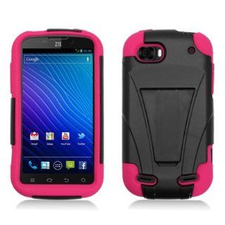 Aimo ZTEN861PCMSK005S Durable Rugged Hybrid Case for ZTE Warp Sequent N861   1 Pack   Retail Packaging   Black/Hot Pink Cell Phones & Accessories