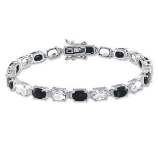Oval Black Sapphire and White Topaz Bracelet in Sterling Silver   7.25