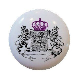 Purple Lion Crown Coat of Arms Ceramic Knobs Pulls Drawer Cabinet Vanity 875   Cabinet And Furniture Knobs