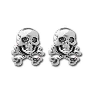 Small Skull & Crossbone Stud Earrings in Sterling Silver, #9894: Taos Trading Jewelry: Jewelry