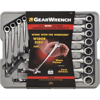 GearWrench Extra-Long X-Beam Ratcheting Combination Wrenches — 8mm–19mm, 12-Pc. Metric Set, Model# 85888  Flex   Ratcheting Wrench Sets