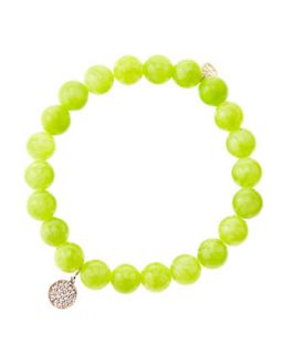 8mm Smooth Lime Jade Beaded Bracelet with Mini Rose Gold Pave Diamond Disc