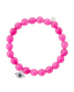 8mm Faceted Fuchsia Agate Beaded Bracelet with 14k White Gold/Diamond Small