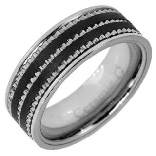 stainless steel and black ceramic wedding band orig $ 89 00 now $ 64