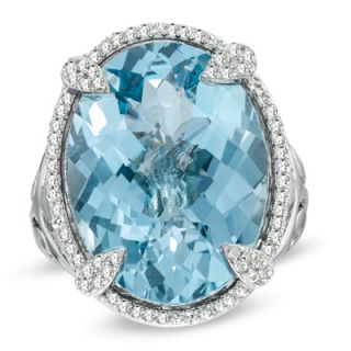 Oval Sky Blue Topaz and Lab Created White Sapphire Ring in Sterling