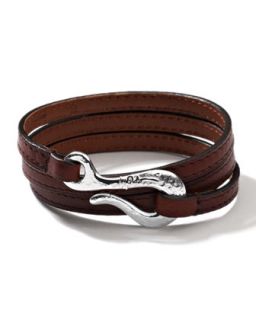 Mens Pelle Sterling Hook Leather 3 Wrap Bracelet in Brown, Size 3   Ippolita