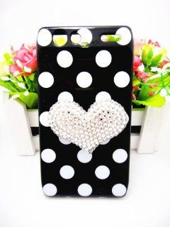 Black Cute Special Party 3D Bling Silver Heart White Dot Pattern Case Cover For Motorola Droid RAZR XT912 XT910: Cell Phones & Accessories