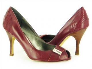 Guess By Marciano Brodie Dark Red Leather Peep Toe Pumps Women's Shoes: Shoes