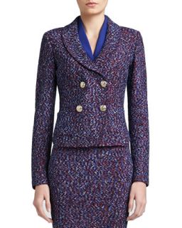 Womens Looped Lash Tweed Knit Double Breasted Dip Front Jacket with Shawl