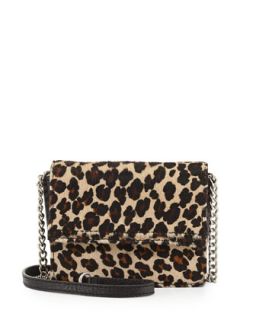 Mini Clee Leopard Dyed Calf Hair Crossbody Bag, Natural Brown   Alice + Olivia