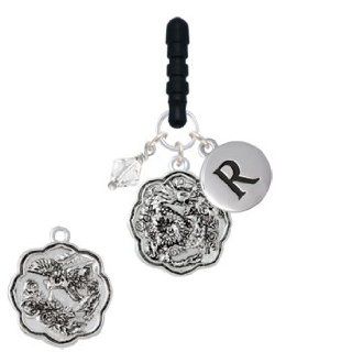 Dragon & Phoenix Initial Phone Candy Charm Color Silver;Silver Pebble Initial R: Cell Phones & Accessories