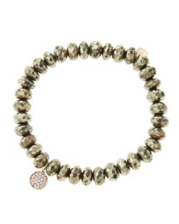 8mm Faceted Champagne Pyrite Beaded Bracelet with Mini Rose Gold Pave Diamond