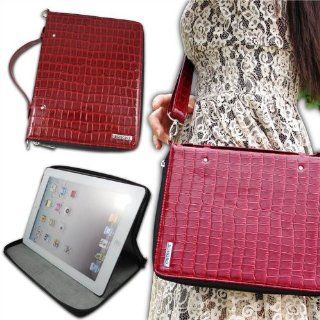 Luxury Designer Inspired Croc Embossed Leatherette Shoulder Cross body Case Bag for the New Apple iPad 3, and iPad 2: Computers & Accessories