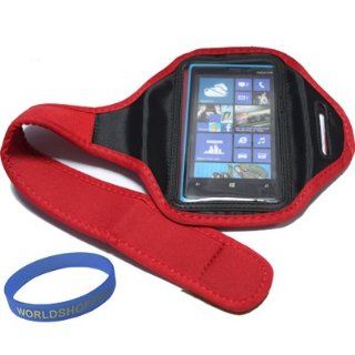 Worldshopping Red Neoprene Protective Gym Running Jogging Sport Armband Case Cover For Nokia Lumia 920 + Free Accessory: Cell Phones & Accessories
