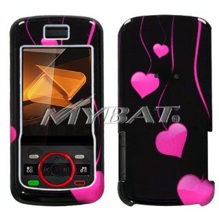 Black with Hot Pink Love Hearts Drops Design Snap On Cover Hard Case Cell Phone Protector for Motorola i856 Debut Cell Phones & Accessories