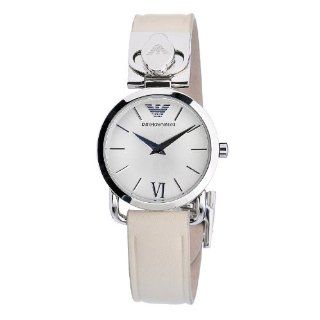 Emporio Armani Women's AR0789 Stainless Steel Case Beige Leather Strap Silver Dial Watch Emporio Armani Watches
