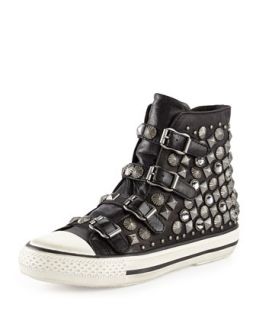 Victim Leather Studded High Top Sneaker, Black