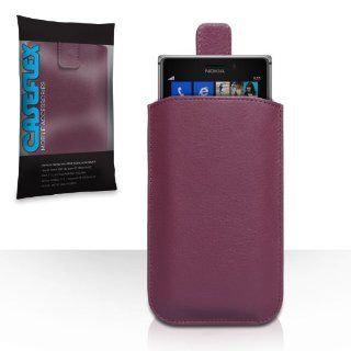 Nokia Lumia 925 Case Purple PU Leather Caseflex Auto Return Pull Tab Pouch Cover Cell Phones & Accessories
