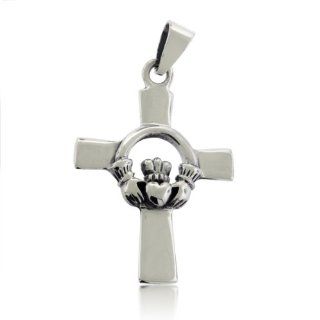 .925 Sterling Silver Claddagh Celtic Cross Pendant: Pendants For Men Celtic Cross Claddaugh: Jewelry