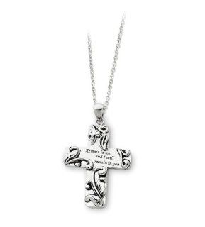 925 Sterling Silver Antiqued Floral Vine Cross Necklace: Jewelry